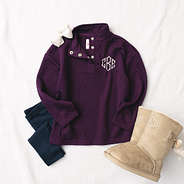 kids plum quilted monogrammed pullover with boots ootd
