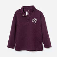 monogrammed kids quilted pullover in plum