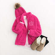 hot pink kids sherpa jacket flatlay