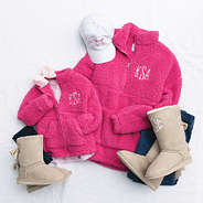 mom and me sherpa jacket in hot pink flatlay