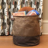 kids waxed canvas storage basket in brown