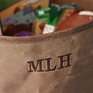 kids waxed canvas storage basket up close