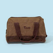 Personalized Kids Waxed Canvas Overnight Bag in Dark Brown