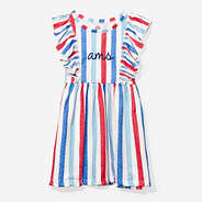 monogrammed girls ruffle knit dress in americana stripes