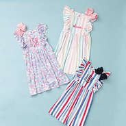 kids ruffle dress in mermaid americana multi stripes