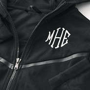 close up of monogrammed black full zip hoodie