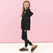 girl wearing black full zip hoodie side