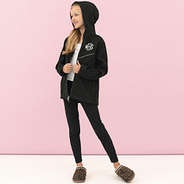 girl with personalized black full zip with hoodie on