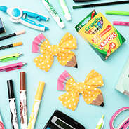 yellow girls pencil hair bow set flatlay