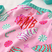 close up of personalized fun and frosted apron