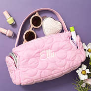 pink girls shoulder bag flatlay