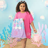 hot pink girls scalloped cover up with beach towel