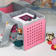 side of pink monogrammed kids toy box