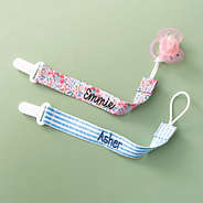 navy seersucker and coral floral monogrammed paci clips