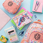 coral floral matching monogrammed binder pouch backpack and lunch box