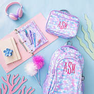matching monogrammed binder pencil pouch backpack and lunchbox in mermaid magic