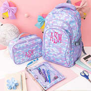 matching monogrammed binder pencil pouch backpack and lunch box in mermaid magic
