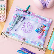 up close of mermaid magic monogrammed binder pencil pouch