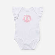 monogrammed flutter sleeve bodysuit in white