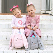girls fuzzy easter baskets in pink and grey