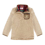 monogrammed youth plaid sherpa pullover in medium