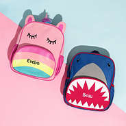 duo preschool backpack in unicorn and shark