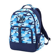 monogrammed boys blue camo backpack