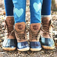 cute mom and me brown duck boots with denim pants