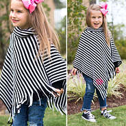 Monogrammed Kids Striped Fringe Poncho