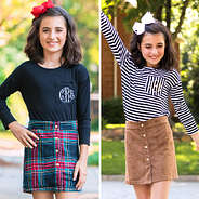 kids reversible skirt - camel & plaid sides