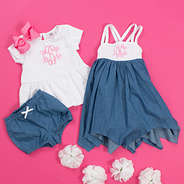 kids white chambray shorts set with matching dress