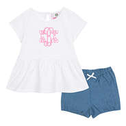 cute kid's white top and chambray shorts