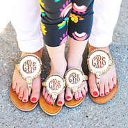 mom and me ivory sandals with brown monogram
