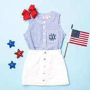 cute kids fourth of july outfit striped top and white skirt