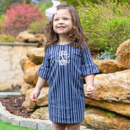 striped monogrammed toddler girls bells sleeve dress