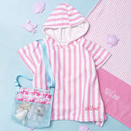 pink scallop stripes toddler hooded towel poncho with matching towel