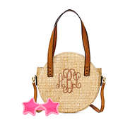 monogrammed kids round straw crossbody