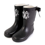 black monogrammed kids rain boots