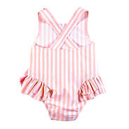back of baby ruffle and stripe bathing suit