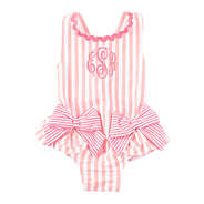 monogrammed kids bow stripe bathing suit
