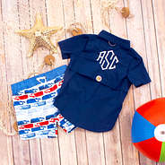 boys whale swim trunks with fishing shirt