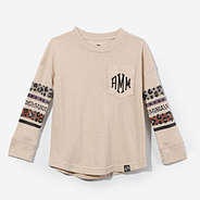 Monogrammed Kids Long Sleeve Shirt in Oatmeal Leopard