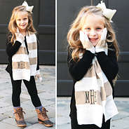 cute white and tan striped scarf set