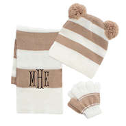kids monogrammed scarf hat and gloves set in tan