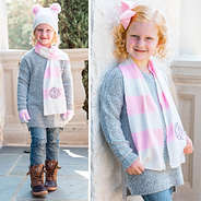 girls monogrammed scarf with hat and gloves