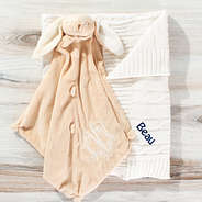 ivory personalized baby blanket with lovey