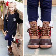toddler red black duck boots with boyfriend sweater