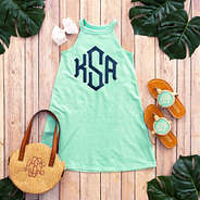 kids monogrammed high neck dress with crossbody & sandals