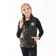 girls black leopard fleece vest