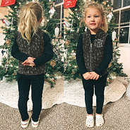 girls black leopard fleece vest with christmas tree